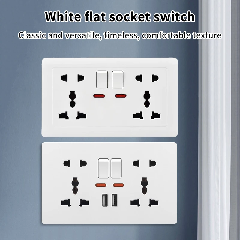 White Universal Wall Power Socket Supply Multifunctional 5-pin Socket Electrical Switch With 2.1A 10W Dual USB Type-c Charging
