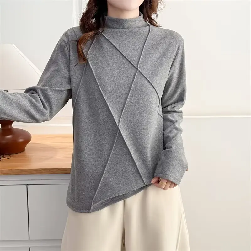 

XXXXL модная женская футболка больших размеров, новый осенне-зимний стиль, двусторонние бархатные теплые топы с внутренней частью 777