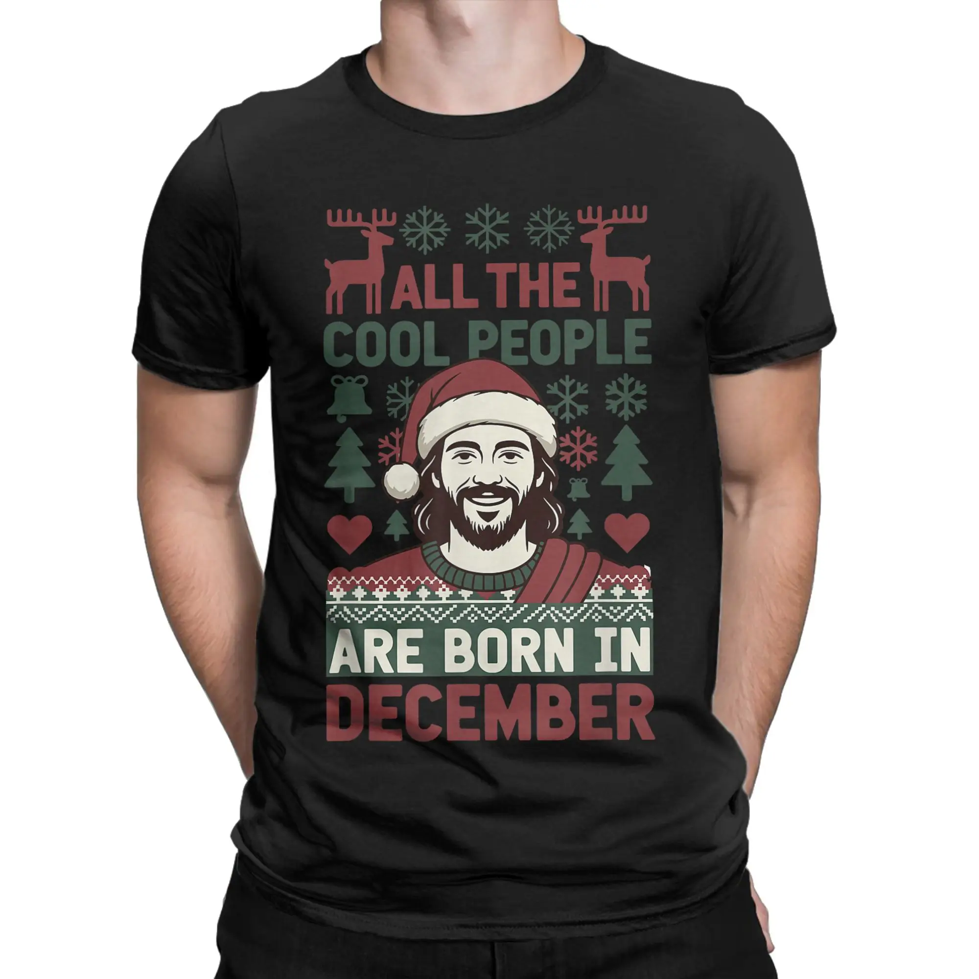 

Футболка Cool People Are Born in December Christian Christmas Bday Футболки Иисус Футболка из 100% хлопка для мужчин Футболки с короткими рукавами