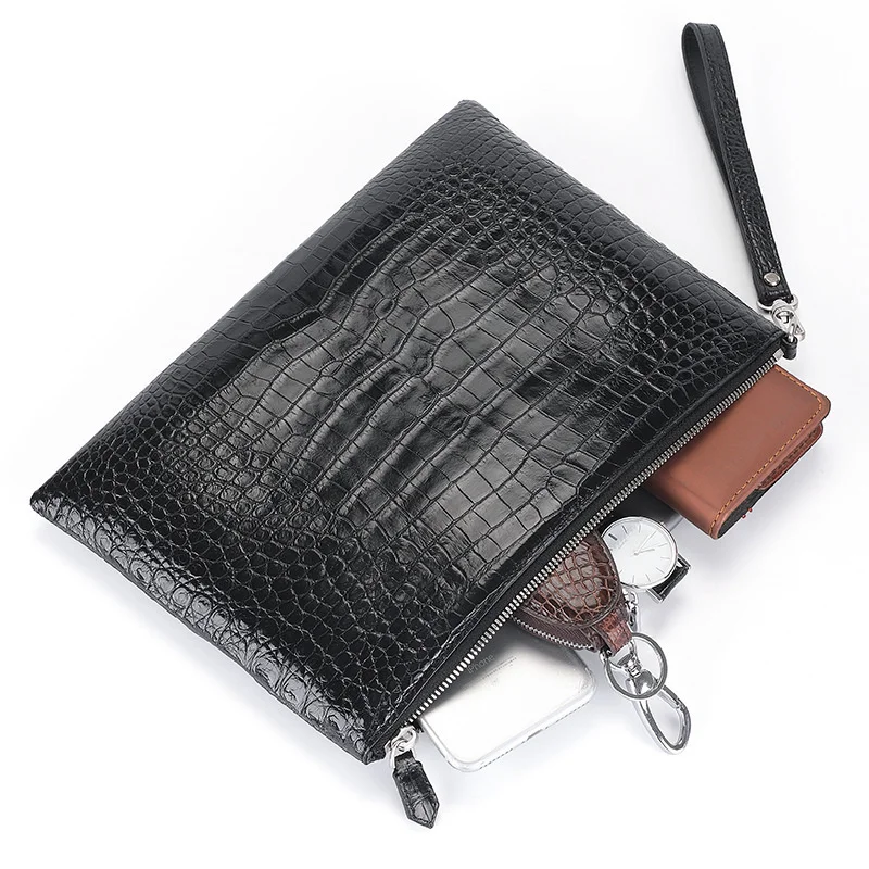 Genuine Leather Men's Luxury Briefcase Large Capacity Envelope Handbags Zipper Clip Bag Fashion Trend Clutch Bag High-quality