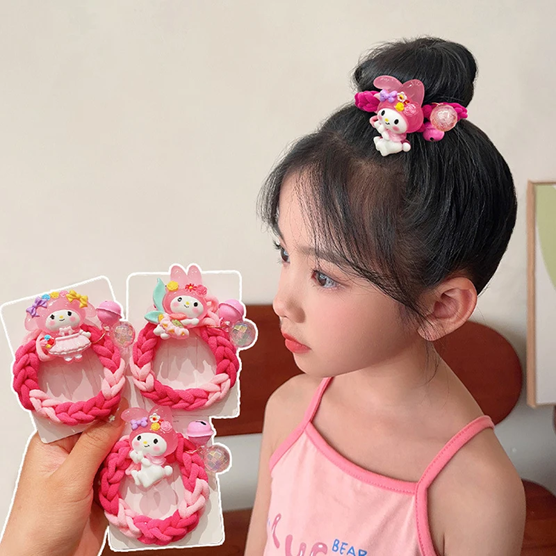 Sanrio Cute Cartoon Kuromi Cinnamoroll Hair Ring Pink Melody Elastic Hair Band Children's Sweet All-match Hair Accessories