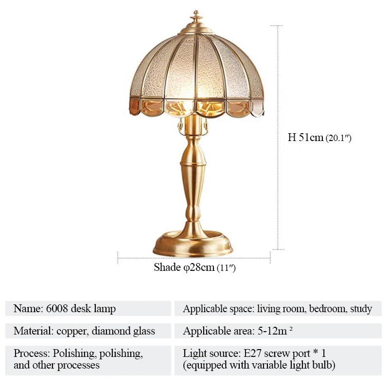 TYLA Modern Brass Glass Table Lamp LED European Creative Bedside Copper Desk Lights for Home Living Room Bedroom