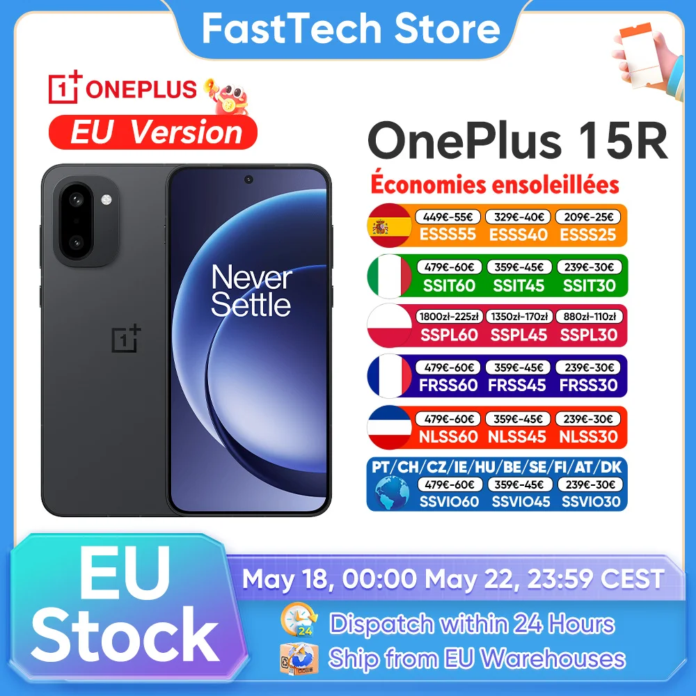 Smartphone OnePlus 15R version globale 5G, Snapdragon 8 Gen 5, 7400 mAh, 80 W SUPERVOOC, écran 6,83 pouces 165 Hz, Sony IMX906 50 MP, NFC