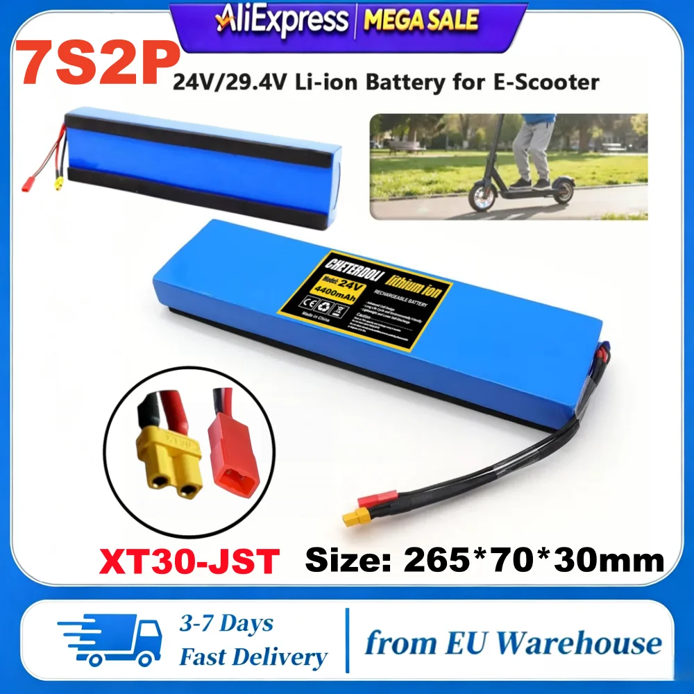 NEU 7S2P 24V 4,4Ah 18650 Lithium-Ionen-Akku 4400mAh 29,4V Vollspannung Wiederaufladbarer Ersatzakku für Elektroroller, Balancierroller, Ersatzteile