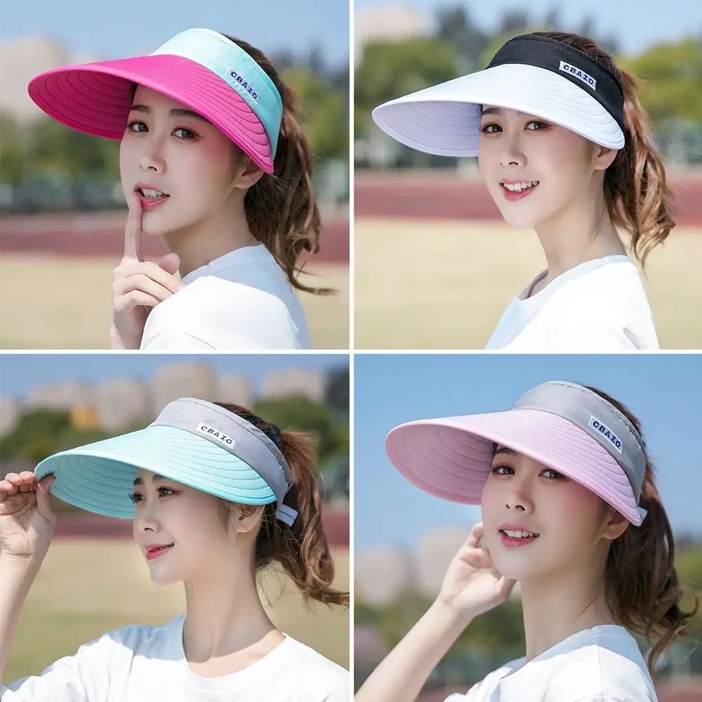 

Women Adjustable Breathable Wide Brim Sports Visors Beach Cap Sun Hat Empty Top Hat