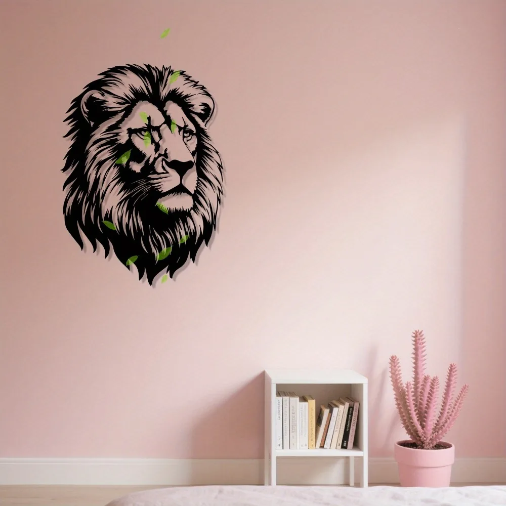 1pc Modern Metal Lion Head Wall Art, Black & Green Accents, Rust-Proof Iron, Vintage Decor for Living Room, Office, Entryway, Mi