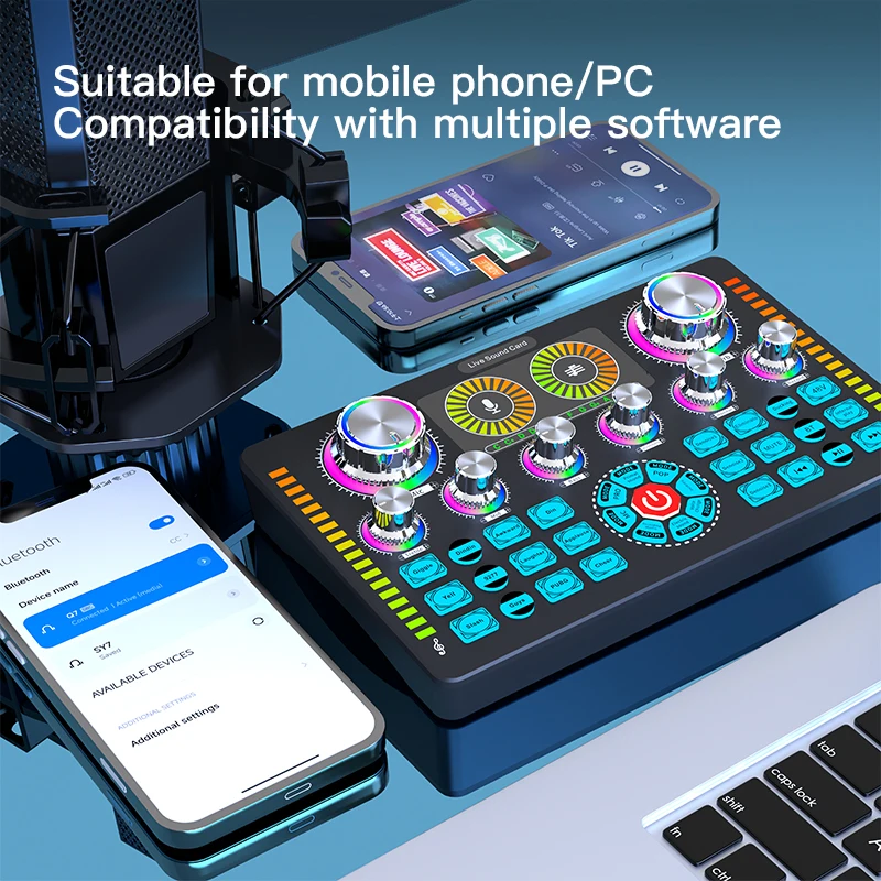 بطاقة الصوت Q7 المباشرة مع مصدر طاقة فانتوم 48 فولت للبودكاست وتوافق الميكروفونات المختلفة