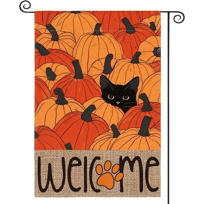 1Pc Ktka Colorlife Black Cat Pumpkins Fall Garden Flag Outside |   Double Sided, Weather & Fade Resistant