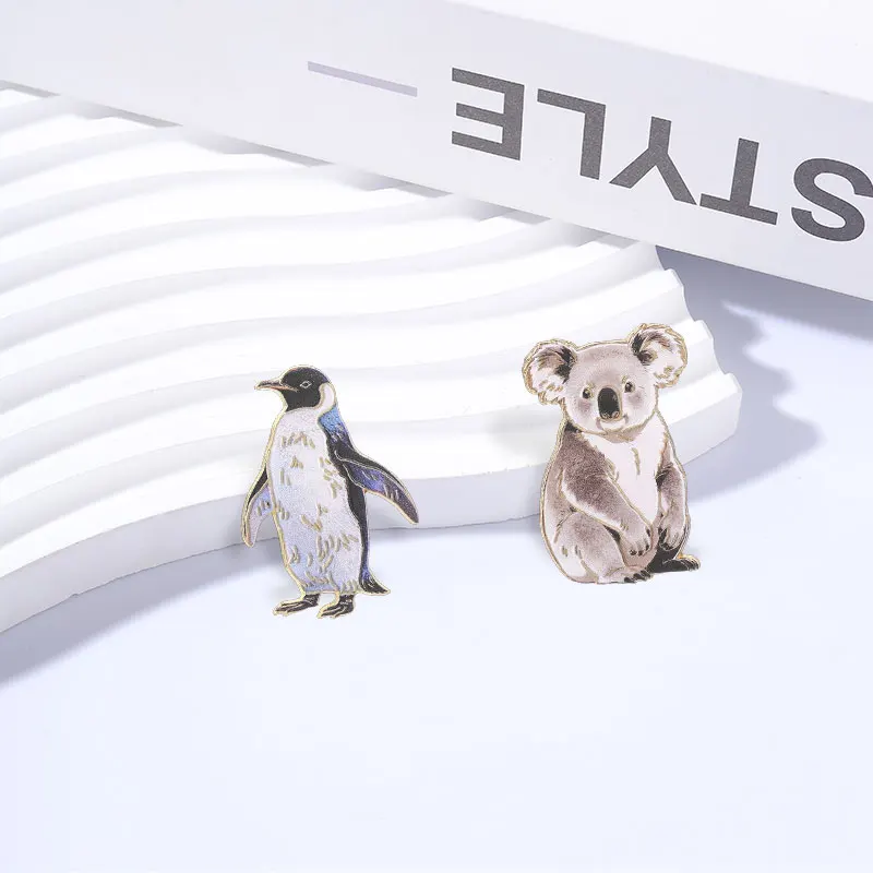 Cute Emperor Penguin And Koala Wild Animal Enamel Pin Cartoon Wildlife Animal Alloy Brooch Backpack Lapel Hat Badge Jewelry Gift