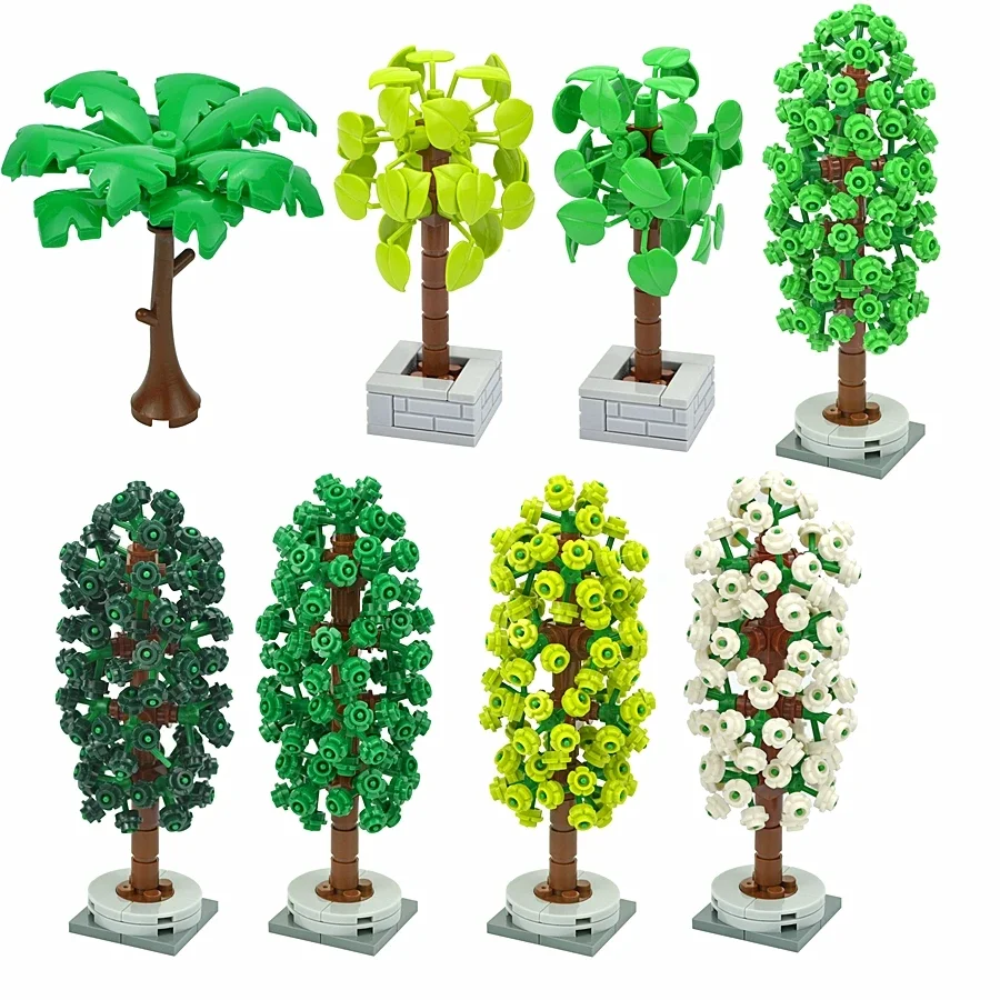 MOC City Trees Building Blocks Pine Tree Plant Set Spruce Farm Street Scene Garden View Assembly 3778 Bricks Educational Kid Toy