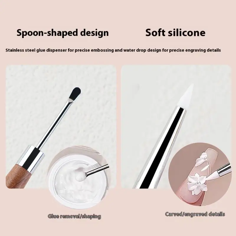 1 szt. Wielofunkcyjny pędzel do zdobienia paznokci z drzewa sandałowego/akrylu z podwójną główką, do rzeźbienia, malowania kwiatów, mieszania farb, narzędzie do manicure DIY