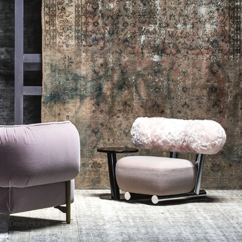 Italian light luxury villa pipe pink single sofa living room simple lazy designer modern creative back chair