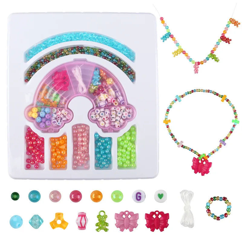 DIY Glass Beads Bracelet Making Kit Unicorn Shaped Box Letter Beads Kit Children's Beaded Toys Educational Toy Hand Beaded