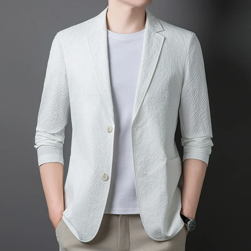 2024 Spring New Fashion Casual Solid Color Single Suit Top Clothes Korean Version Versatile Suit for Middle aged and Young Men O