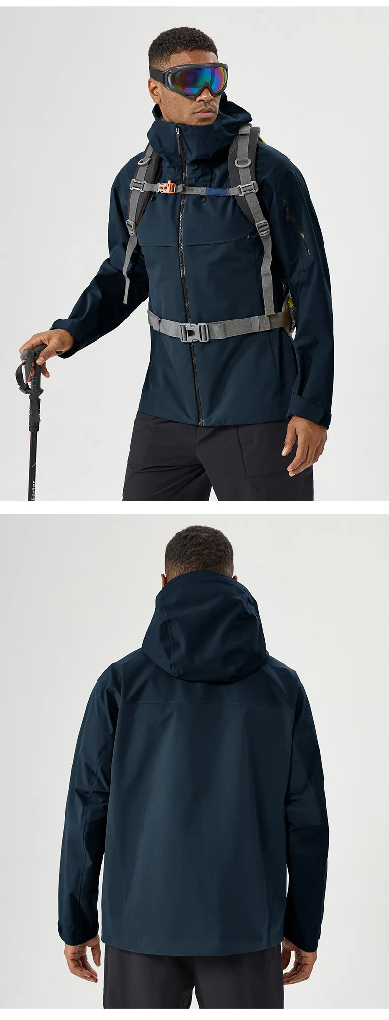Herbst- und Winter-Hardshell-Windbreaker Winddichte Regenfeste Atmungsaktive Outdoor-Wander- und Bergsteiger-Skijacke mit Kapuze – Detail 30