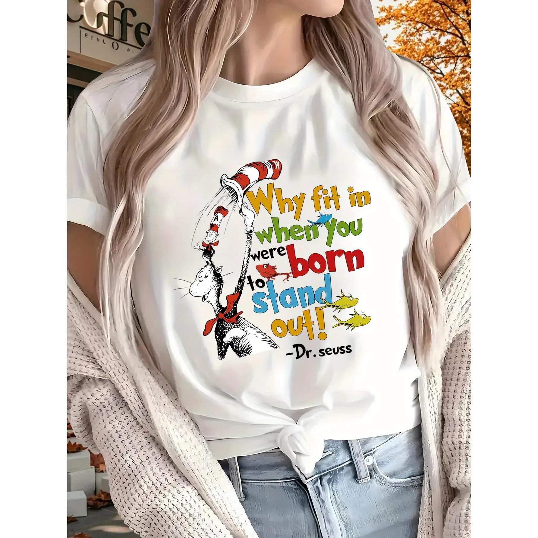 

Women's 100% Graphic T-Shirt - 180gsm Soft Breathable Short Sleeve Tee with Playful "Born to Stand Out" Print, Round Neck Casual