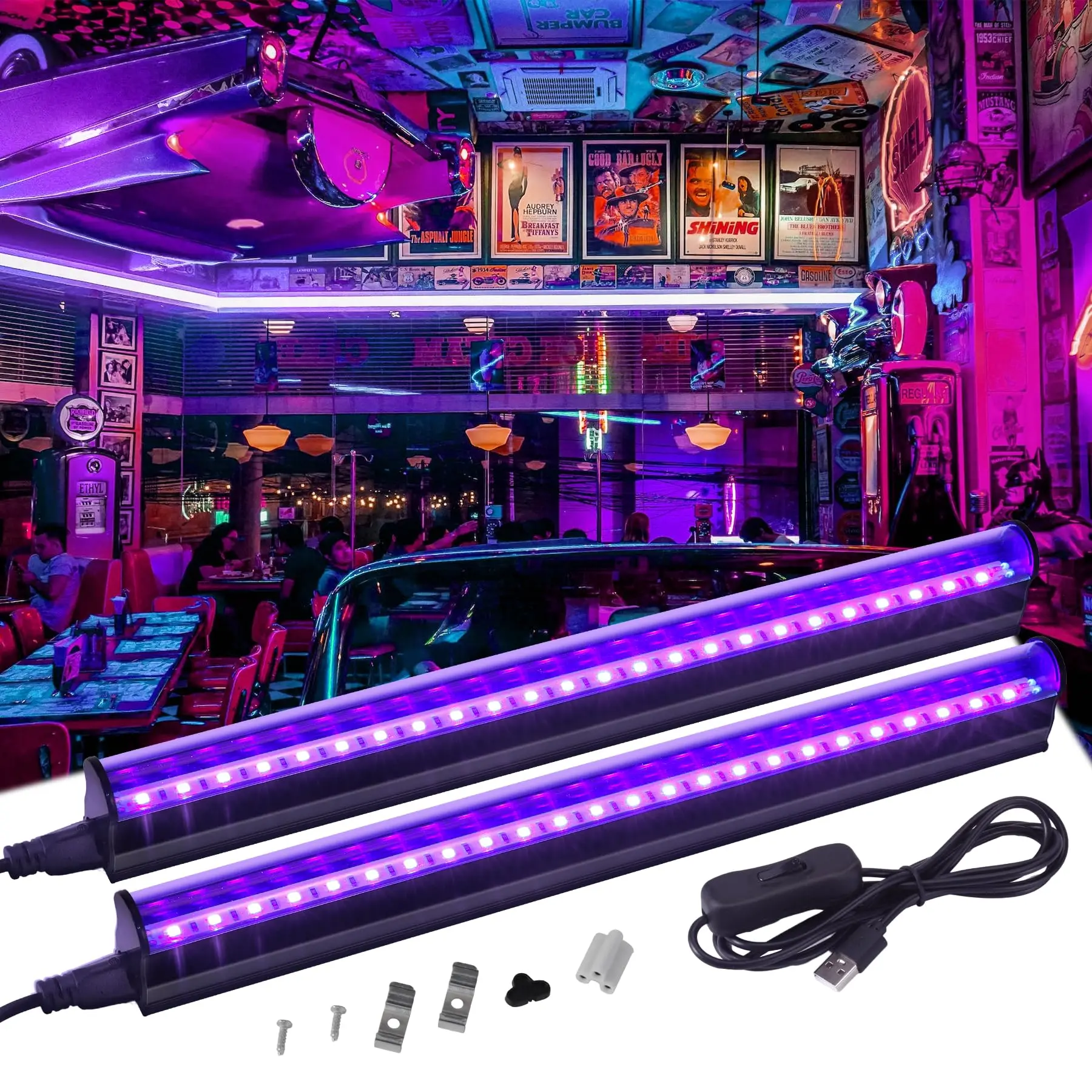 2pcs LED UV Ultraviolet Black Light Tube USB Port Purple Light KTV Bar Dj for Fluorescen Glow Dark Party Stage Blacklight