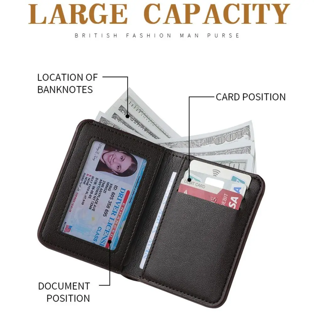 Minimalistische PU-Leder-Retro-Herren-Geldbörse, Schwarz, Kaffee, zweifach, mehrere Taschen, ultradünn, weich, Ausweishalter, Herren und Damen