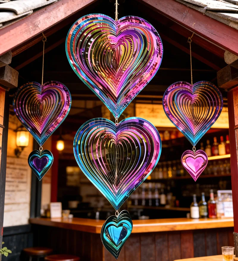 Gradient Color Wind Spinner Catcher Stainless Steel 3D Flowing Light Effect Wind Chimes Parts Outdoor Garden Yard Bedroom Decor