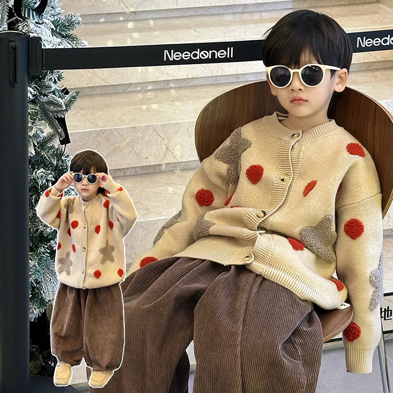

Kids Sweater Ages 2-11Y Baby Boy Casual Fashion Spring&Autumn Polka Dot Knitwear Tween Vintage Outfit Child Korean Style Knitted