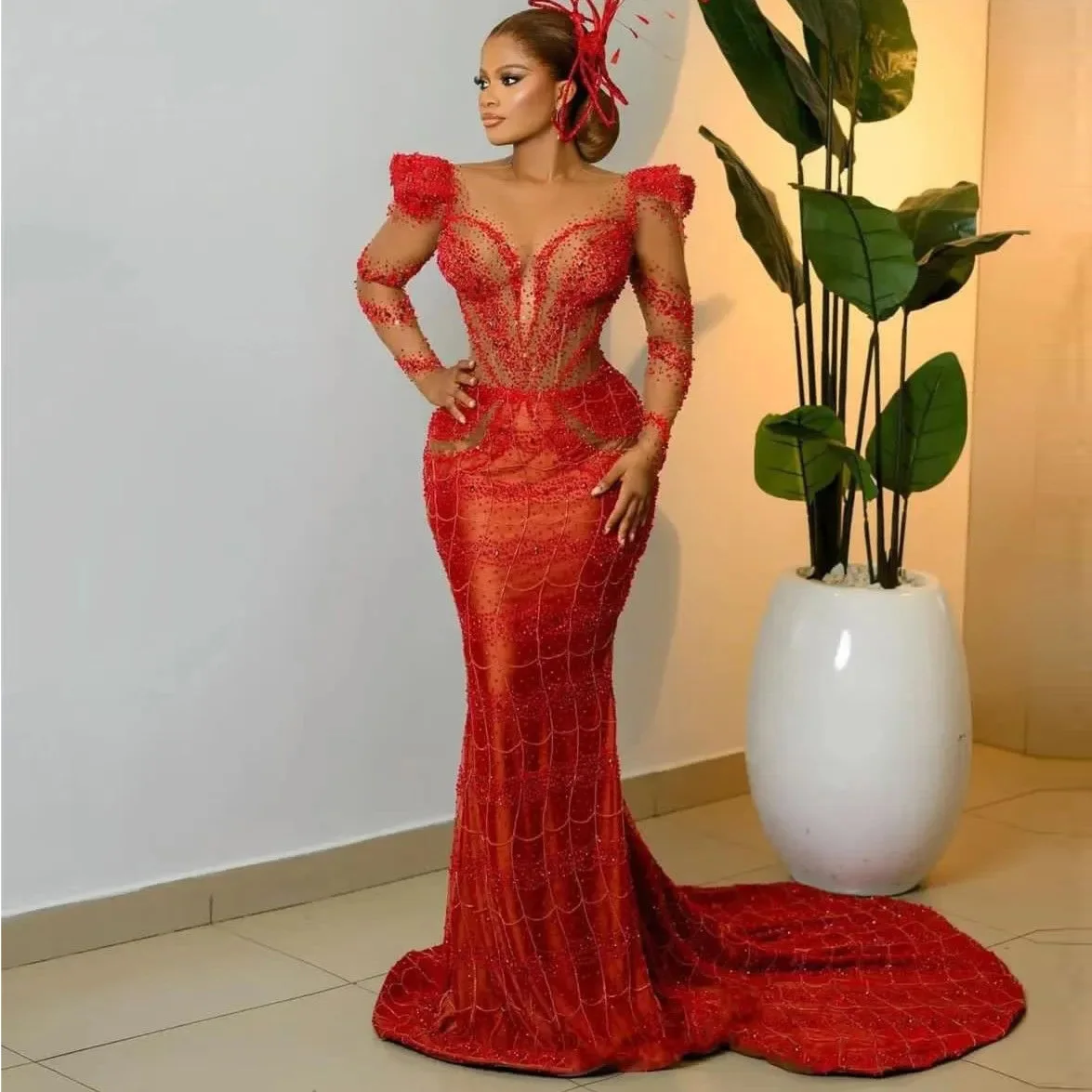 

Charming African Mermaid Prom Dress Off Shouder Prom Dresses Beaded Aso Ebi Formal Gowns Long Applique Lace Strapless