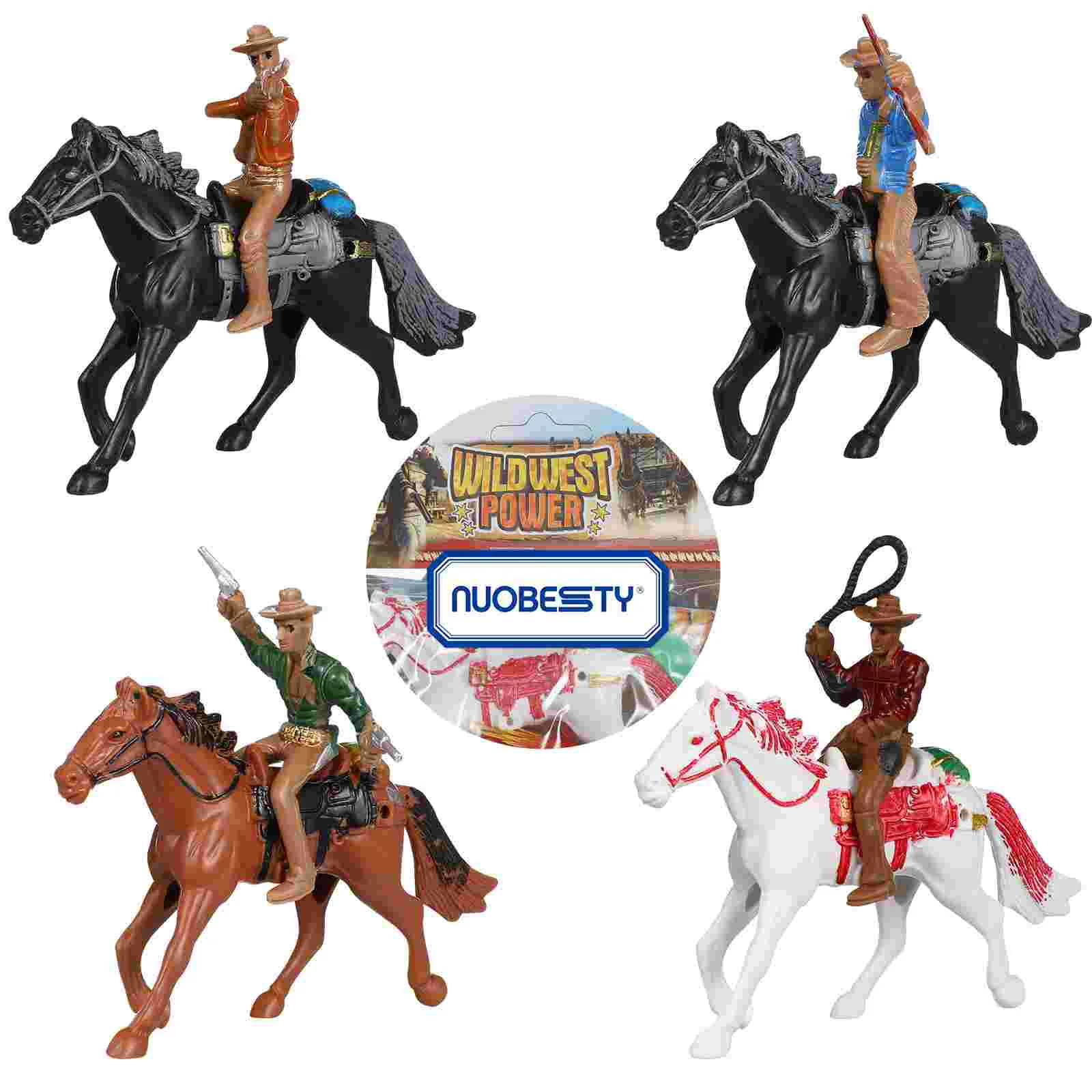 4 Pcs Cowboy Riding Model Character Models Ornaments for Kids Adornment Toys Miniature Figures