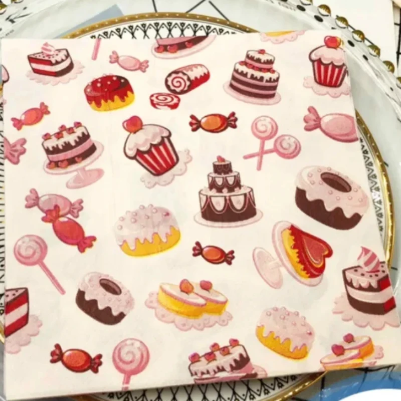 Hot Birthday Cake Colorful Printed Square Paper Napkin Cafe Baking Paper Napkin Party Paper Placemat Decoration 2Ply 33cm 20pcs