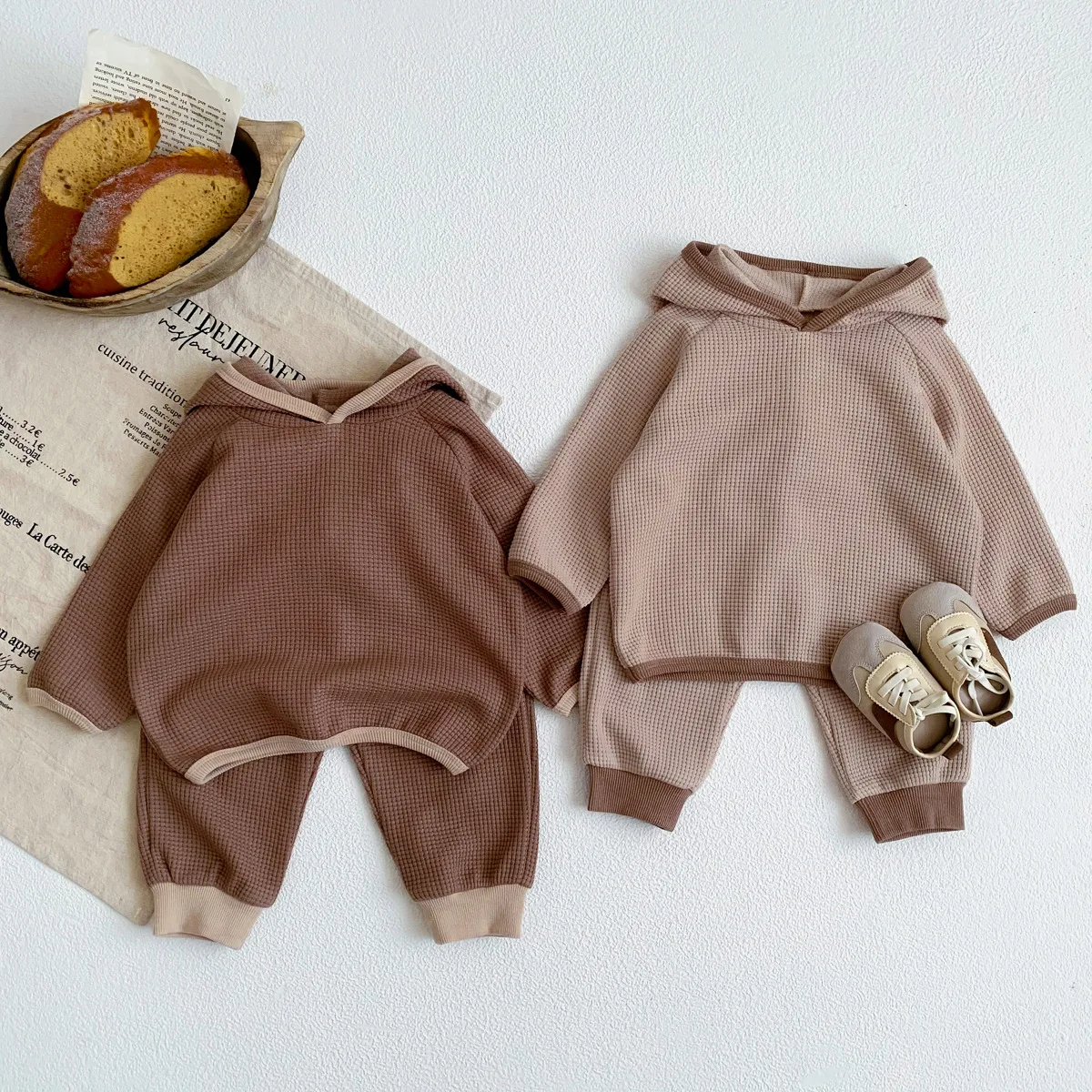 2024 Autumn New Baby Long Sleeve Clothes Set Infant Boy Casual Waffle Hoodie + Pants 2pcs Suit Toddler Outfits Baby Girl Set