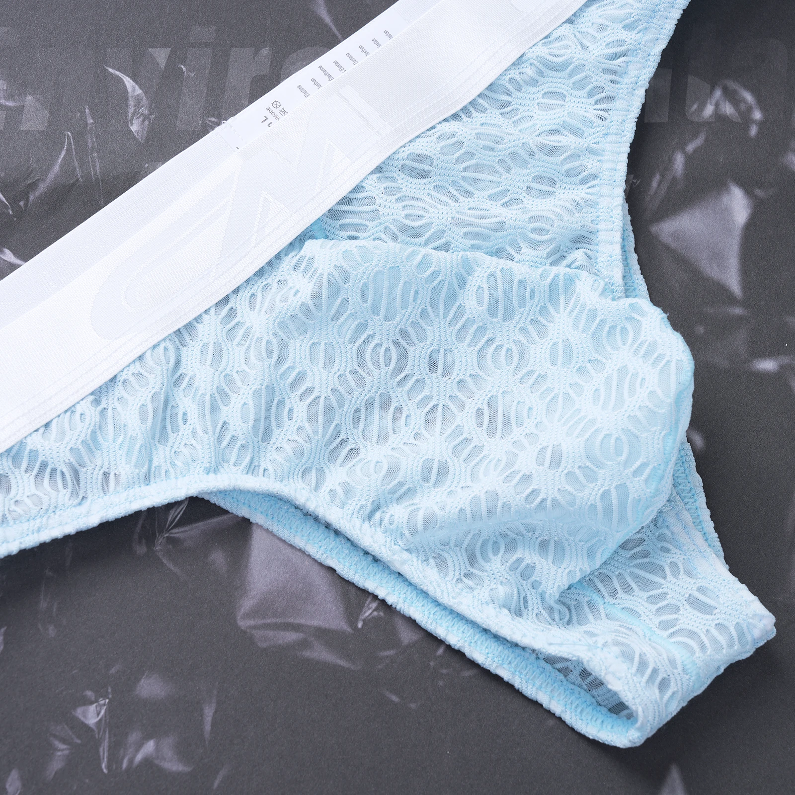 Slips mit niedriger Taille, Spitze, brasilianische Unterwäsche, Herren, sexy, Netzstoff, mit verstärktem Bereich, Herrenunterhosen, durchsichtig, weiche Slips. – Detail 11