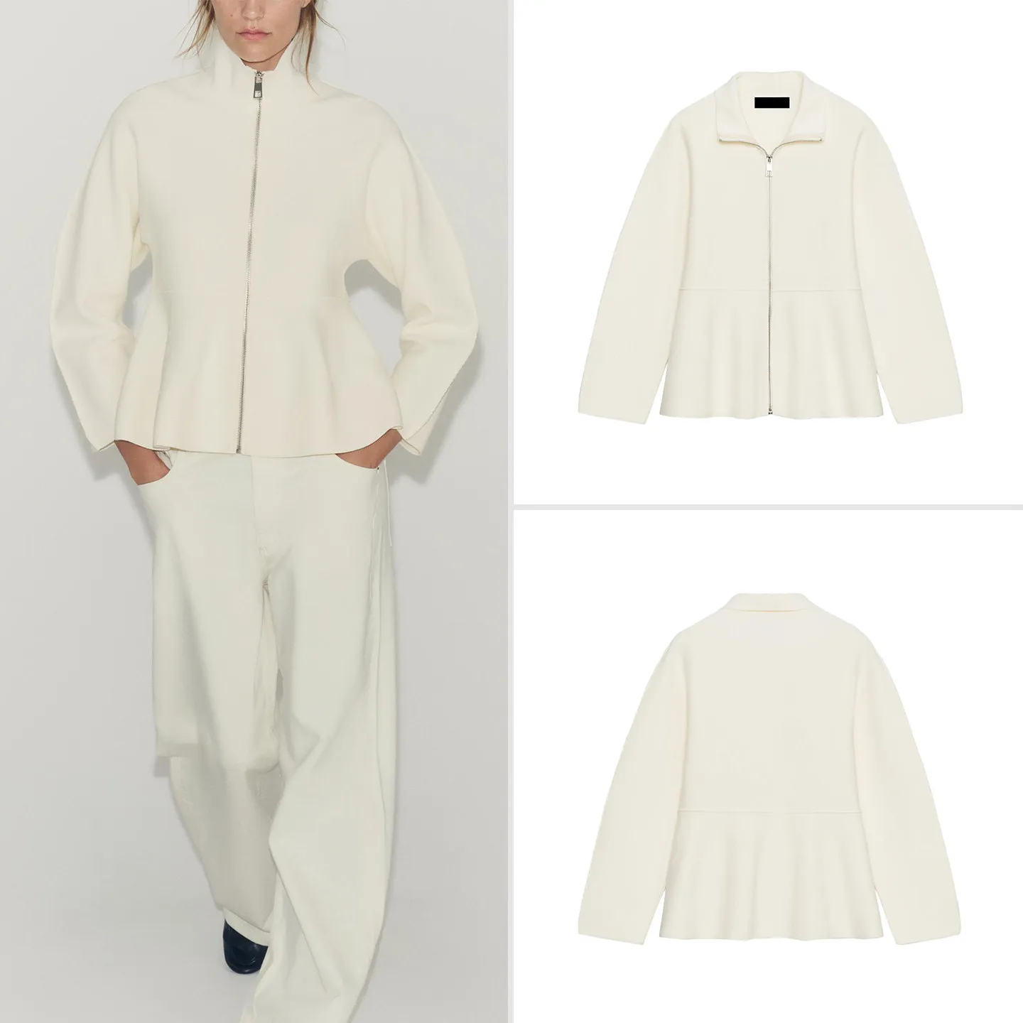Women's Knitted Short Skirt Jacket Long Sleeve Stand Collar Zipper Nine Points Autumn New Style Ladies Fashion Outerwear