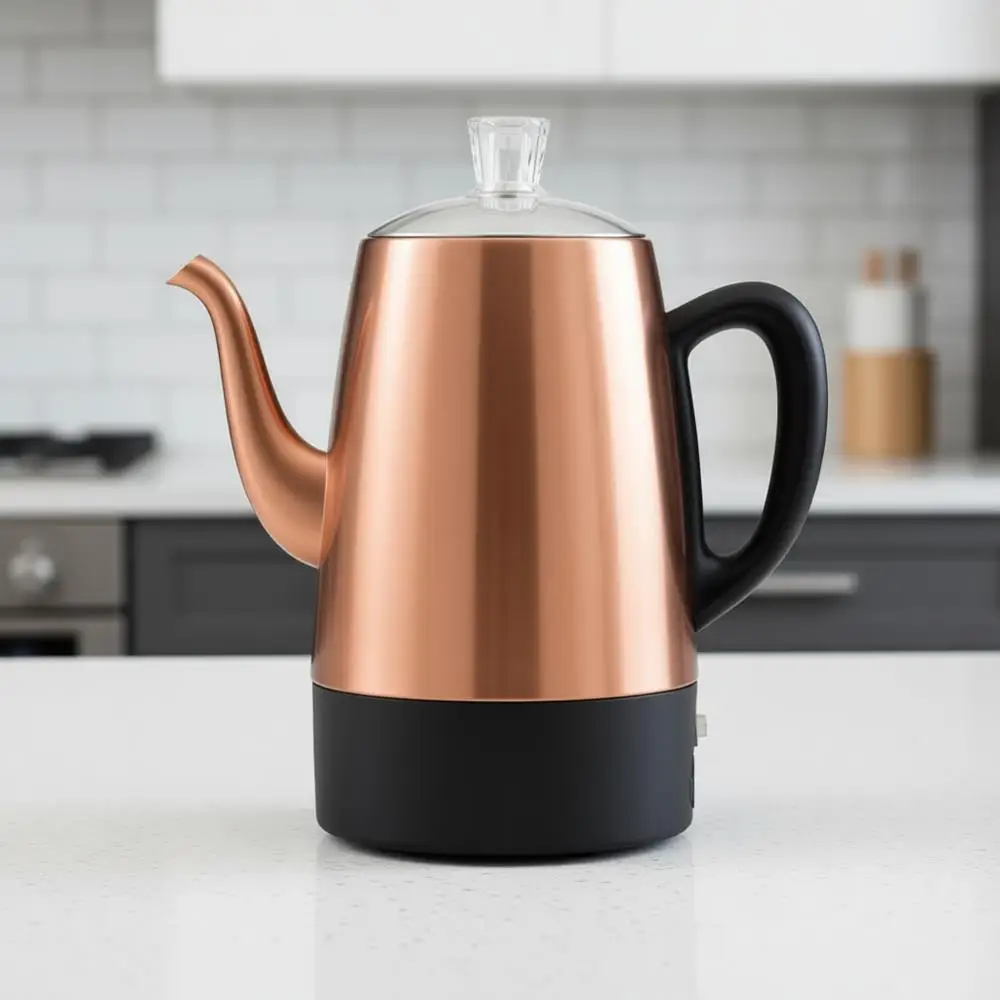 

10 Cup Copper Percolator Coffee Pot Electric, Stainless Percolator Electric With Keep Warm Function, Classic Perculator Pot With