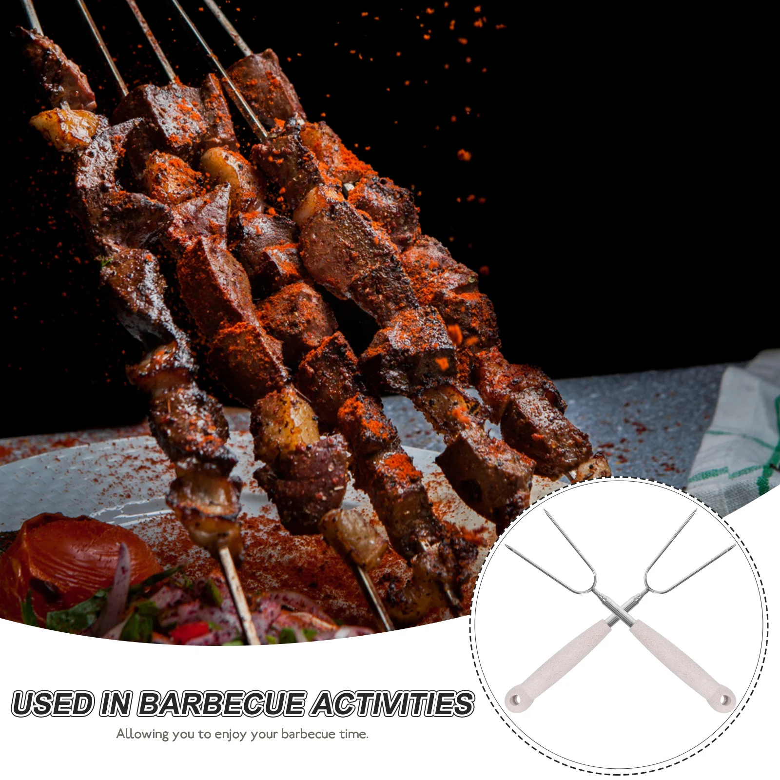 

2Pcs Stainless Steel BBQ Forks Extendable U Shape Roasting Skewers Grill Tools Hot Dog Fork Meat Serving Forks Large Kitchen