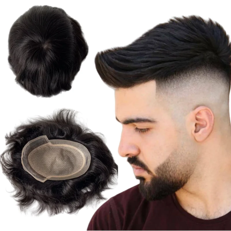 

Замена бразильских натуральных человеческих волос # 1B Черный прямой парик 8x10, шелковая основа, передний кружевной блок для белых мужчин