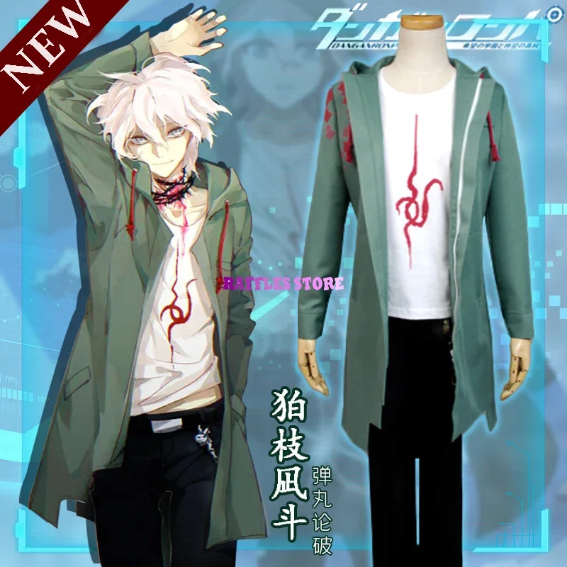 Dangan Ronpa 2 Danganronpa Cosplay Traje para homens e mulheres, Nagito Komaeda Jaqueta, Casaco, Hoodie, Peruca Anime, Camisa de Halloween, Vestir