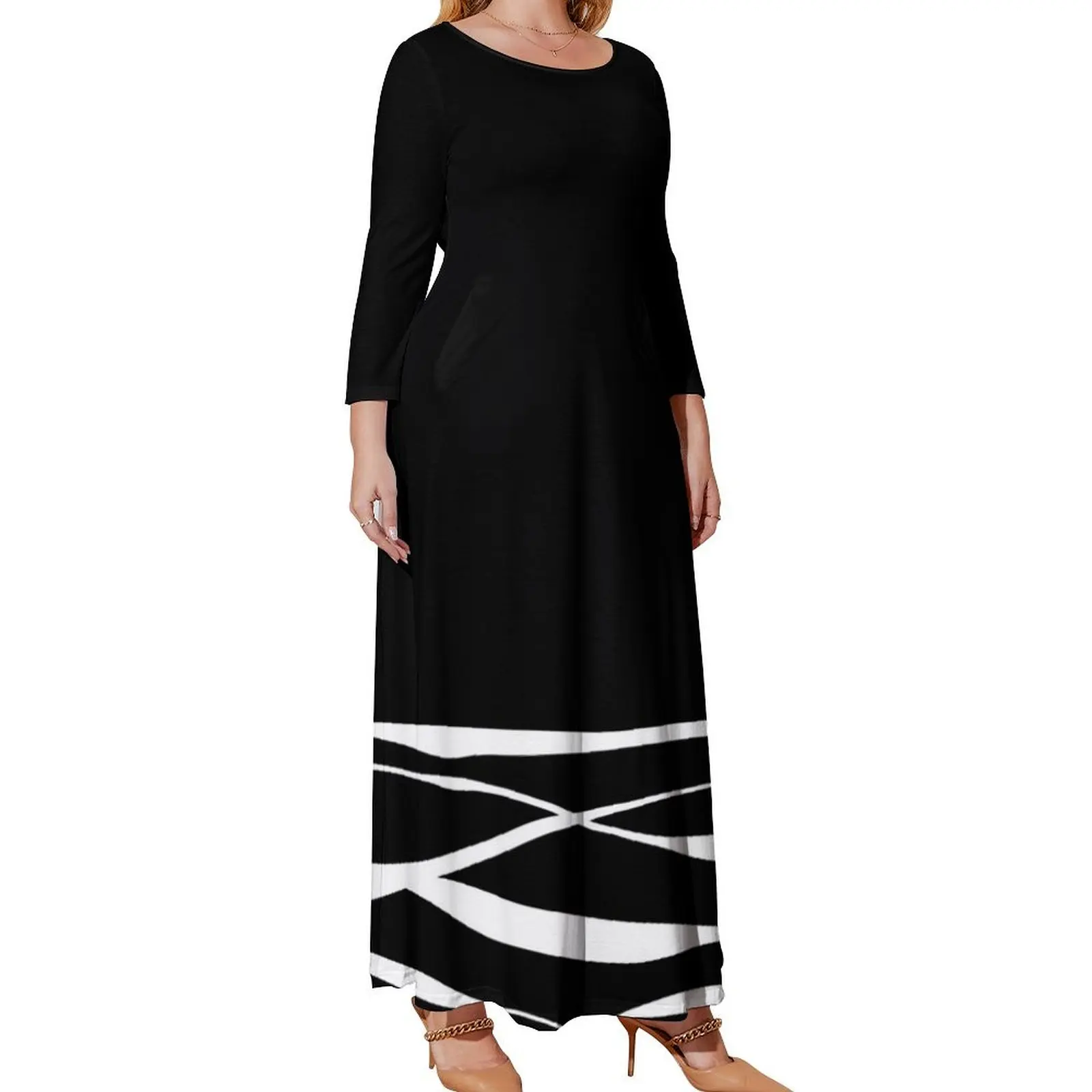 

A Bottomless Sea 3 Black and White Long Sleeved Dress dress women summer african dresses for woman