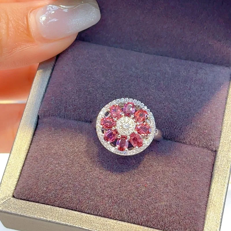 SACE GEMS Fashion Resizable 3*4MM Natual Garnet Rings for Women 925Sterling Silver Wedding Party Fine Jewelry Festival Gift