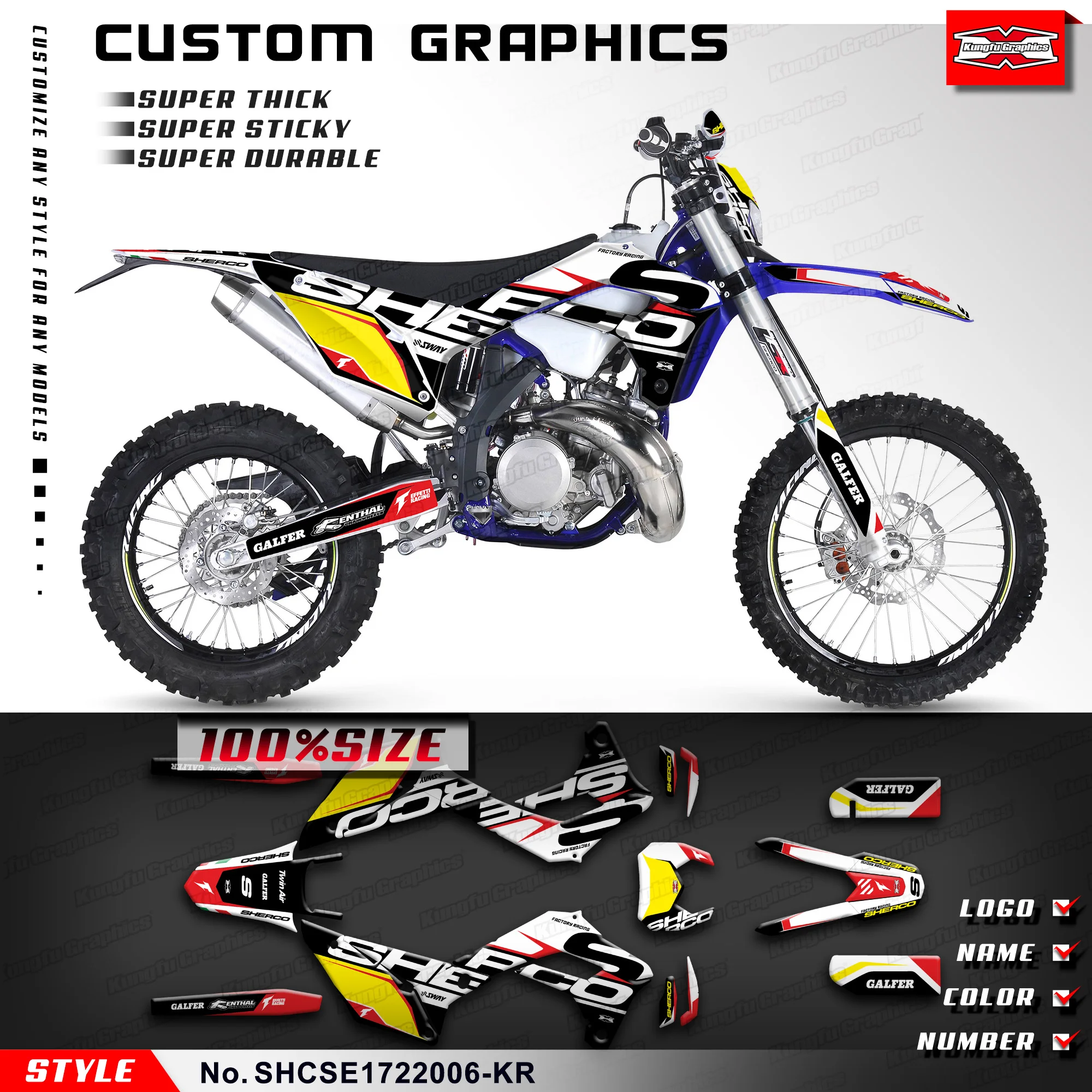 

KUNGFU GRAPHICS Motorcycle Graphics Skin Decals Kit for Sherco SE-R SC FSE-R SCF 125-500 2017-2023, SHCSE1722006-KR