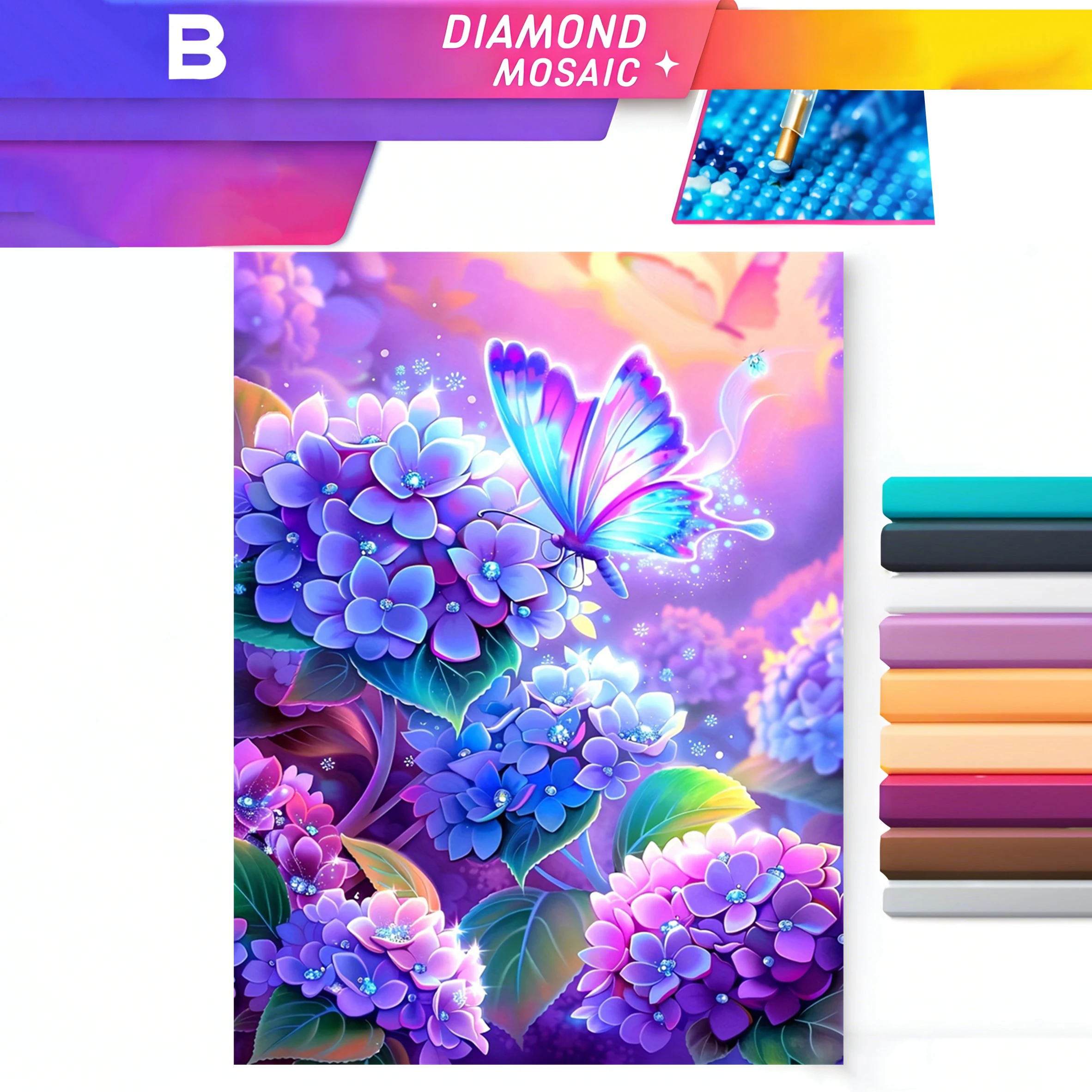 

AZQSD 5d Diy Diamond Painting Hydrangea Flower Butterfly Diamond Mosaic Kits Fantasy Floral Rhinestones Pictures Art Crafts
