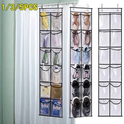 1-5PCS 12 Grid PVC Pocket Storage Hanging Bag Behind The Door Dustproof Shoe Storage Hanging Bag Wall Mounted Bathroom Organizer