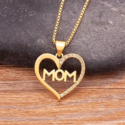 Women's Zircon MOM Heart Shape Necklace, Personalized Gift