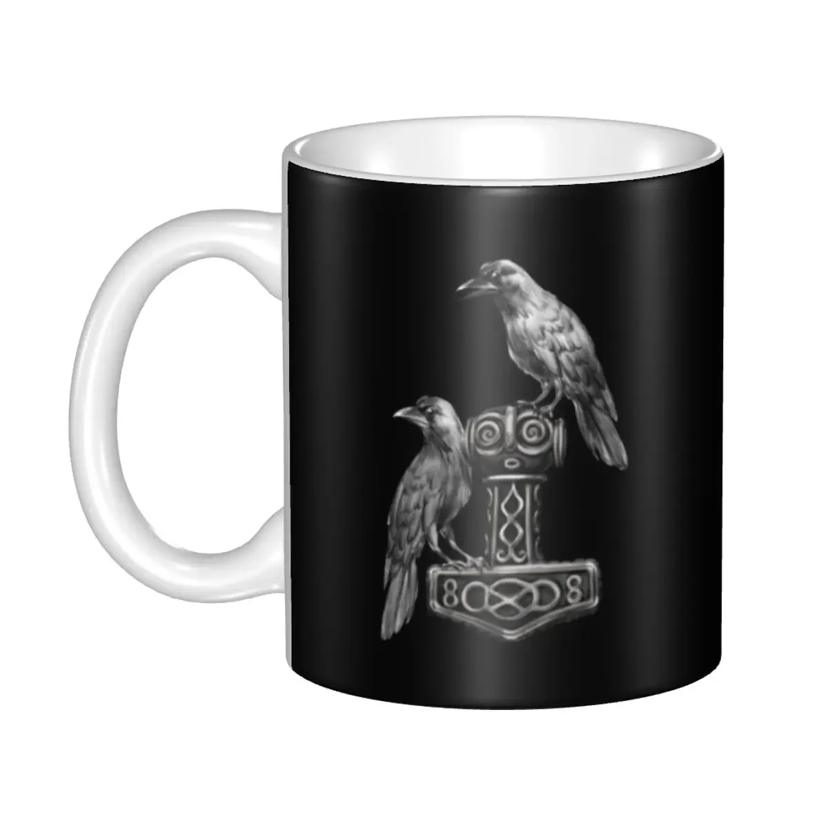 DIY Thor Hammer Mjolnir With Odin Ravens Ceramic Mug Personalized Norse Viking God Coffee Cup Creative Gift