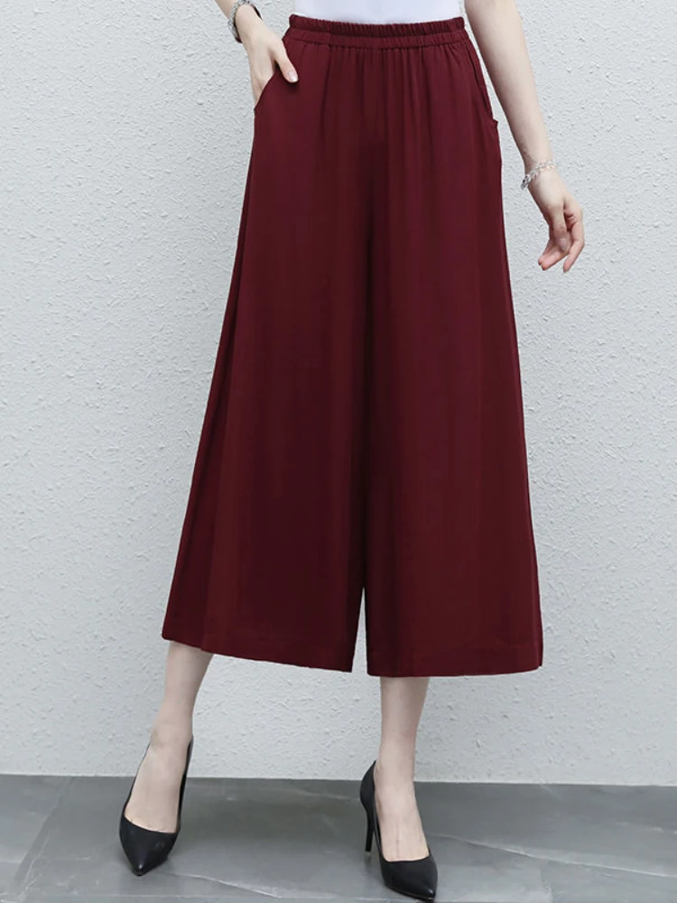 New Arrival Wide Leg Pants for Women Loose Fit Elastic High Waist Capris Printed for Summer Casual Cotton and Linen Pant Q89