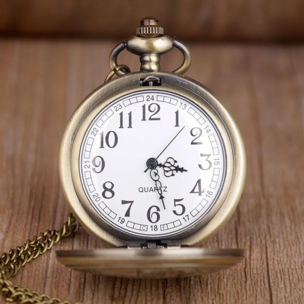 Unique Retro Bronze Steampunk Hollow Gear Design Quartz Pocket Watch with Necklace Chain Leisure Pendant Gift Men's Clock