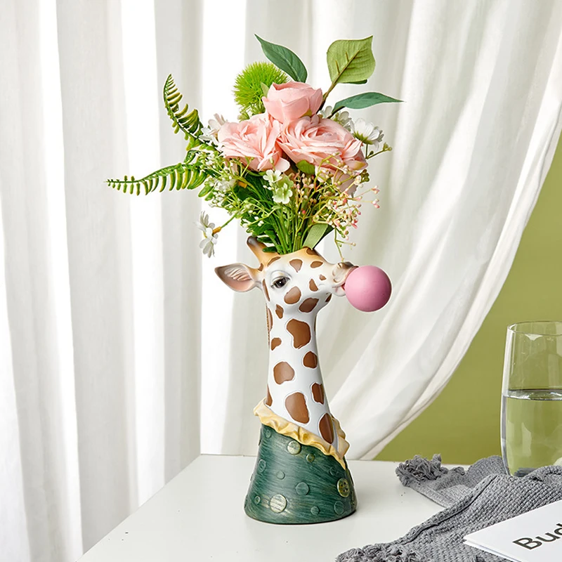 

Vase For Flowers Resin Vases Home Decor Modern Living Room Decoration Table Desktop Panda Giraffe Zebra Flower Vase Ornaments