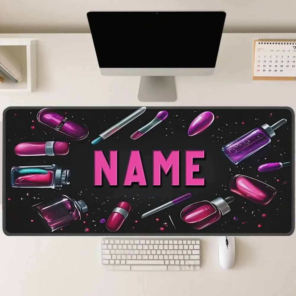 Personalized Customizable Hot Pink Cosmetic Mouse Pad, Lip Brush Fabric Rubber Office Gaming Mat
