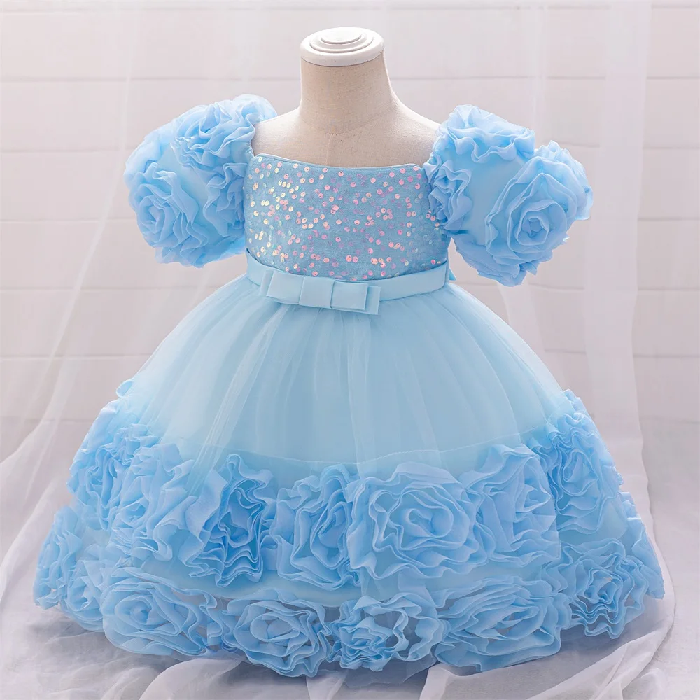 Girls Sequin Shining Princess Party Dress Baby Girl 1st Birthday Tutu Gown Kids Floral Wedding Fashion Dresses Toddler New Wear