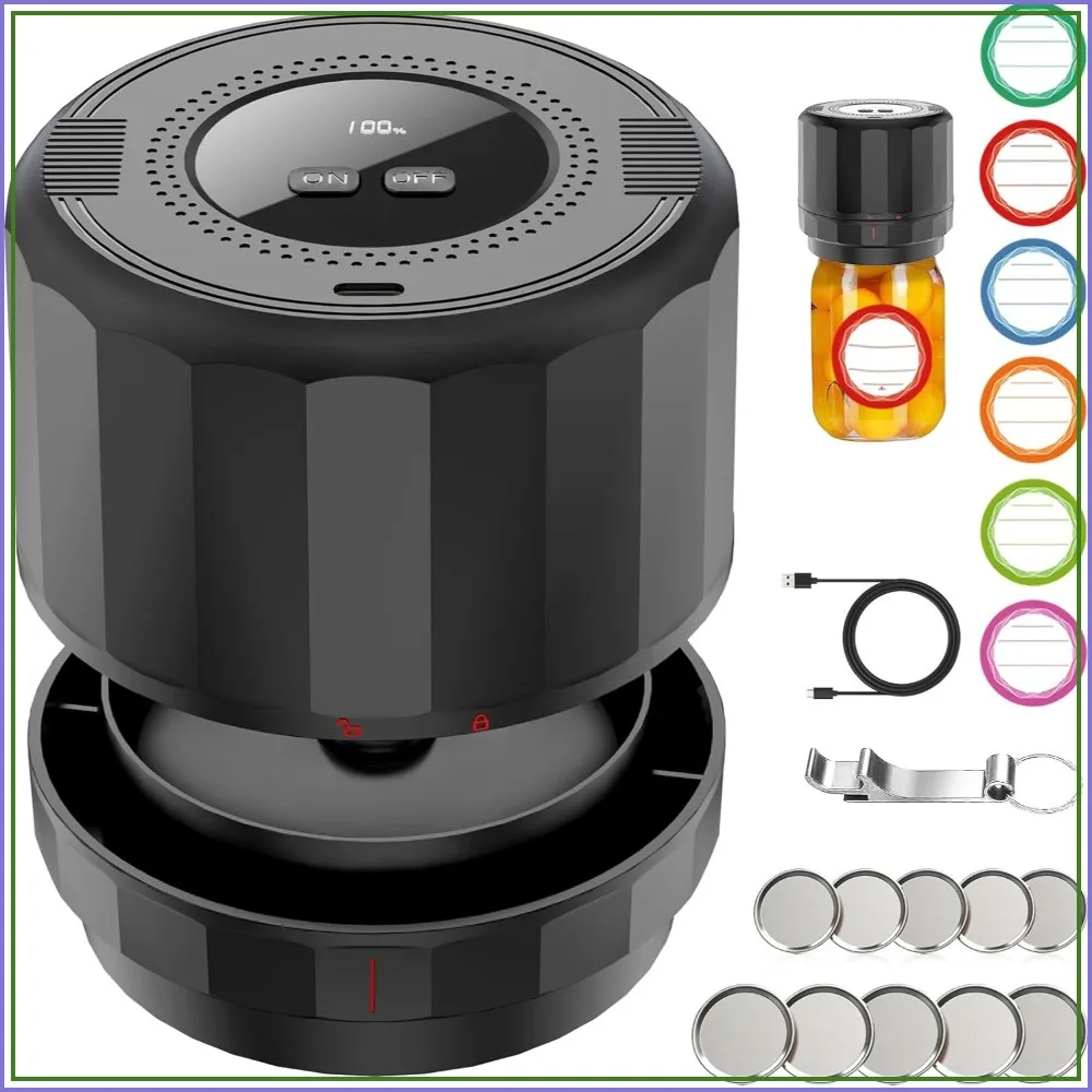 

M11 Electric Mason Jar Vacuum Sealer Kit - Wide & Regular Mouth Lids, Canning Jar Sealer for Food Storage