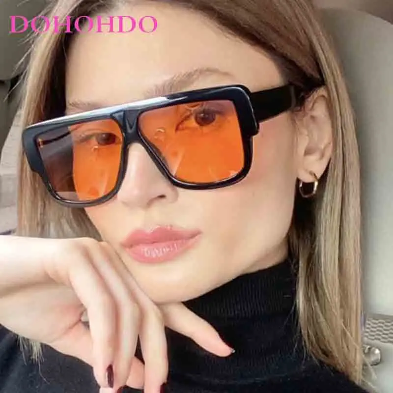 Trendy Klassieke Zonnebril Unisex Oversized Eendelig Frame Bril Tinten Persoonlijkheid Vierkante Brillen UV400 Gafas De Sol