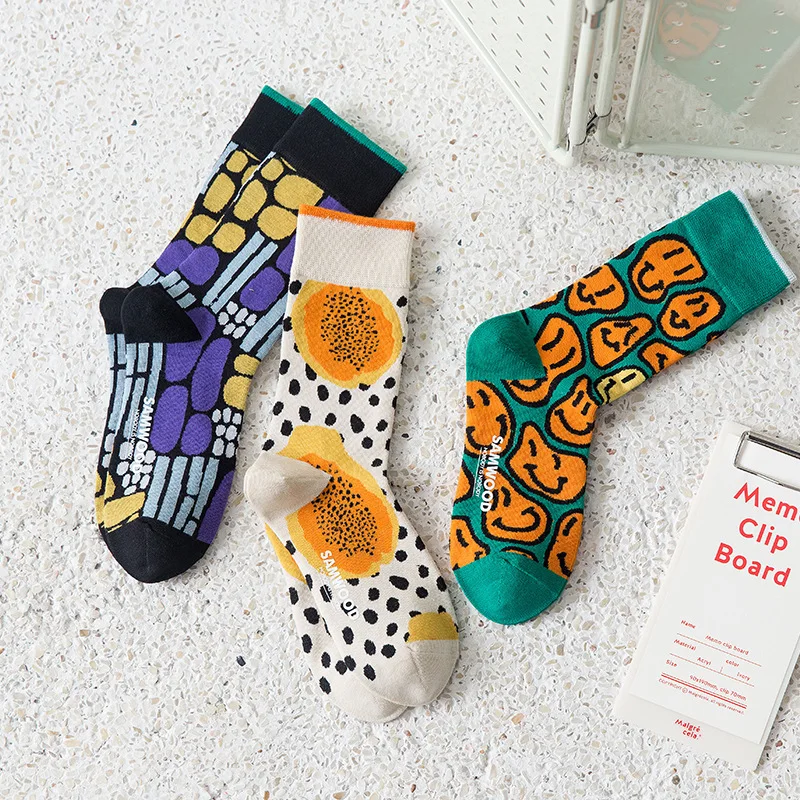 

6Pcs=3Pairs/Set Cozy Combed Cotton Art Socks Women Fashion Creative Happy Funny Socks Colorful Trend Short Socks Sox Dropship