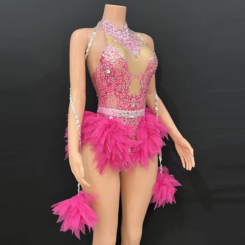 

Many Colors Rhinestones Lace Bodysuit Women Party Jazz Dance Costume Rave Outfit Bar Nightclub DJ Pole Dance Clothing XS10673